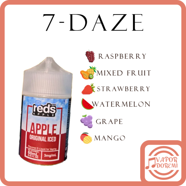 [美國品牌] 7 DAZE 自拍星期天 (新口味)蘋果奇異果|雙重蘋果|蘋果葡萄|蘋果莓果|綜合水果|蘋果草莓|蘋果西瓜|蘋果芒果 大煙油60ML