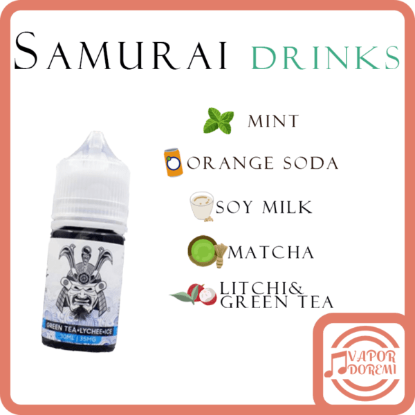 [4-5分涼][美國品牌] Samurai (武士)將軍鹽 飲品系列 藍色天空 薄荷(5分涼)|橘子汽水|日式豆漿|抹茶(1分涼)|荔枝綠茶 小煙油30ML 35MG