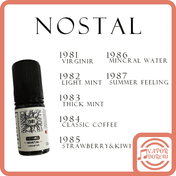 [美國品牌]  Nostal 懷舊系列 1981(不涼) 1982(4分涼) 1983(5分涼) 1984(3分涼) 1985(4分涼) 1986(4分涼) 1987(3分涼) 小煙油40ML 40MG